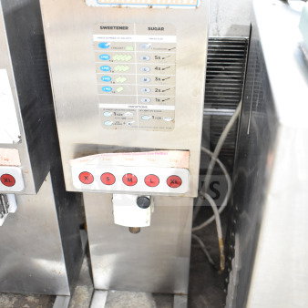 SureShot AC6.E Countertop Sugar Dispenser, stainless steel, buttons for portion sizes, 120V, 1 phase, labeled controls.