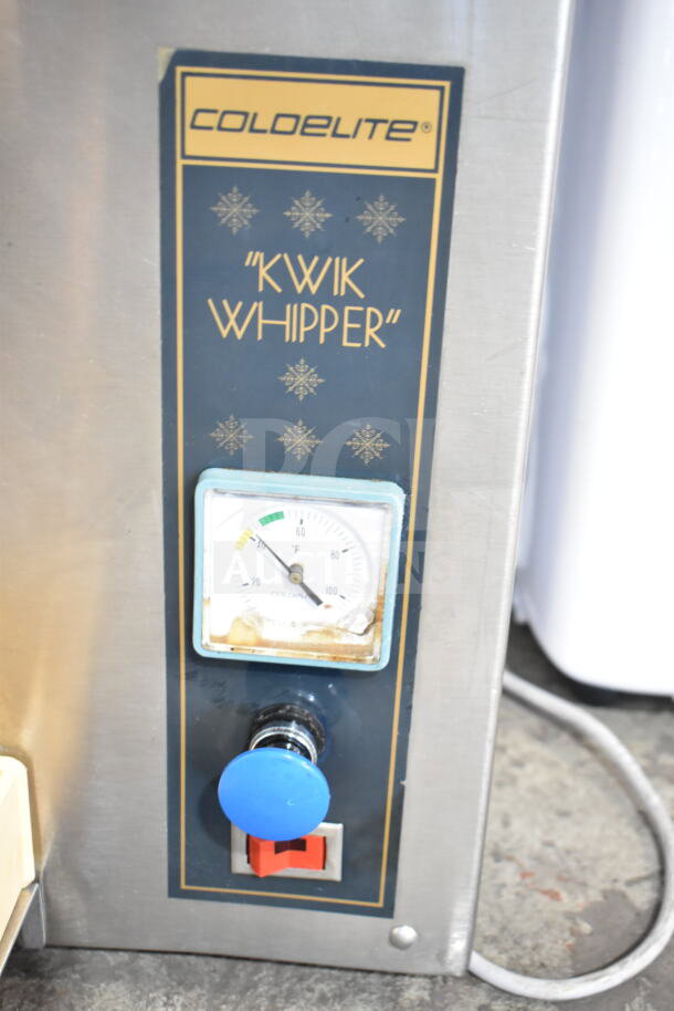 Coldelite KW 100 Commercial Whipped Cream Dispenser, 115V, 1 Phase, with gauge and control knob. "KWIK WHIPPER" label.