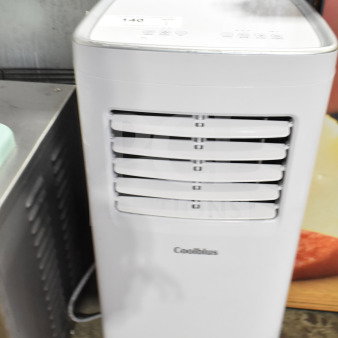 Coolblus PAC-A019K-05KR portable air conditioner, 115V, 1 Phase, white, top control panel, front vents visible.
