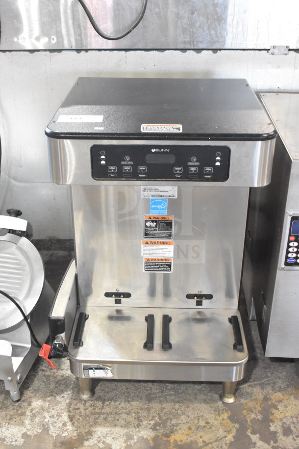 2020 Bunn ICB TWIN SH Commercial Double Coffee Machine, stainless steel, 120/240V, 1 Phase, with visible control panel.