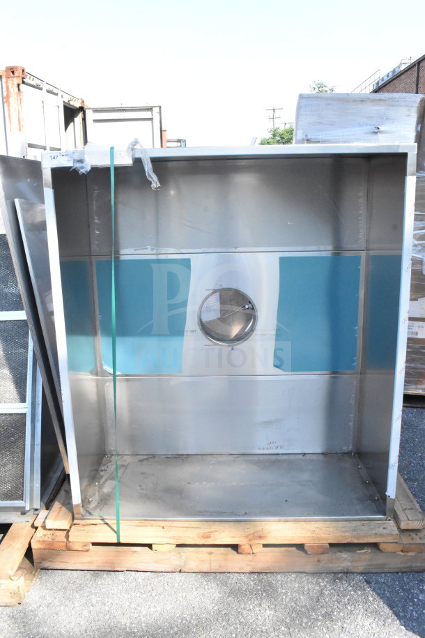4' CaptiveAire 5424 VHB steam hood, stainless steel, includes protective film, like-new condition, on wooden pallet.