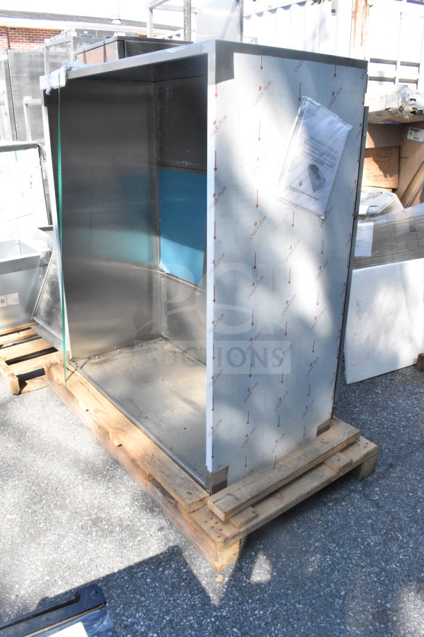 CaptiveAire 5424 VHB steam hood, 4', new condition, protective film visible, mounted on a pallet.