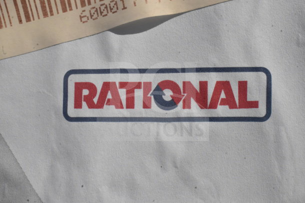 Rational HGW202 WA55 commercial roll in rack on casters, labeled "Rational" with barcode tag.
