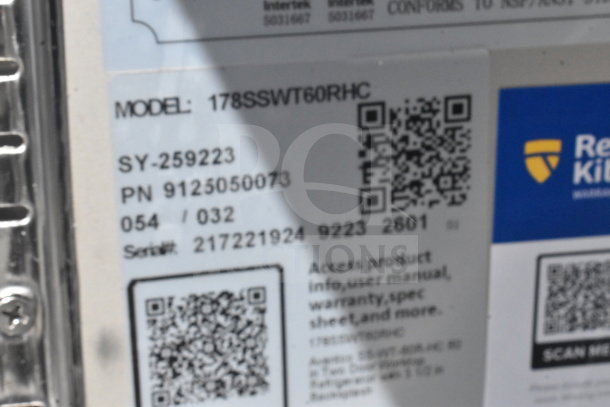 QR codes and label with model number 178SSWT60RHC for Avantco refrigerator, 115V, new condition.