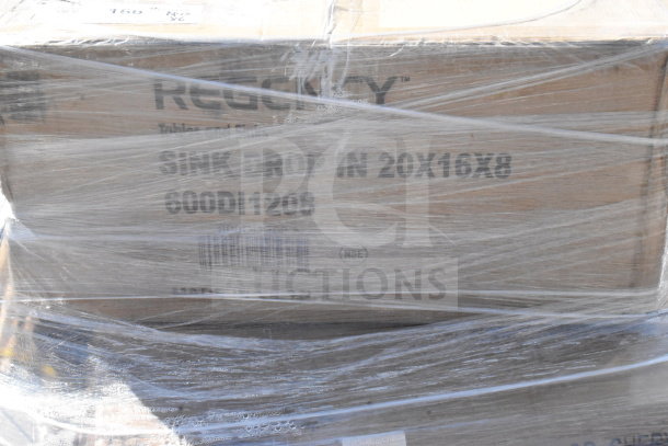 6 brand new scratch and dent items, including shelves, stool, cart. Box labeled "Sink Drop In 20x16x8" 600DI1208.