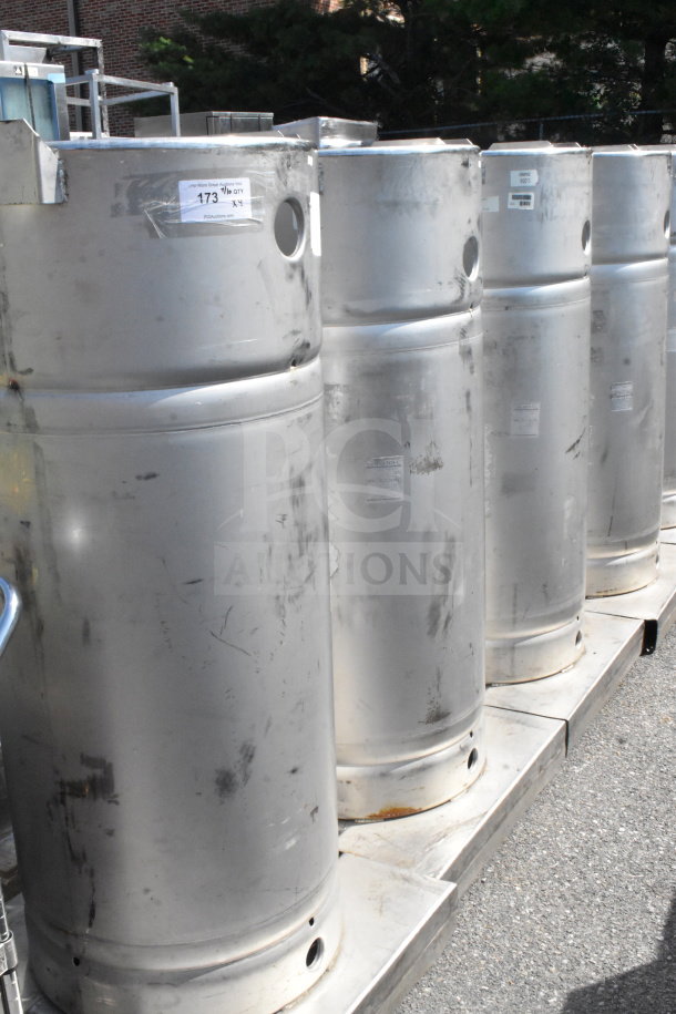 Four Sharpsville container tanks, stainless steel, used, visible labels, buyer pick-up required, no shipping available.