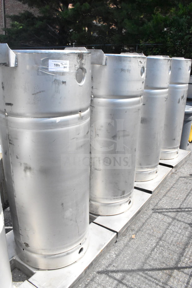 Four Sharpsville Container tanks, cylindrical metal, good condition, with visible markings, pick-up required, no shipping.