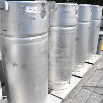 Four Sharpsville Container tanks, cylindrical metal, good condition, with visible markings, pick-up required, no shipping.