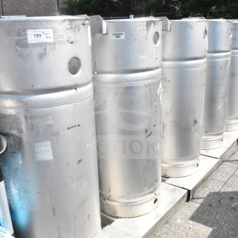 4 Sharpsville Container tanks, silver, cylindrical, used condition, tags labeled "189 x4". Buyer must pick up.