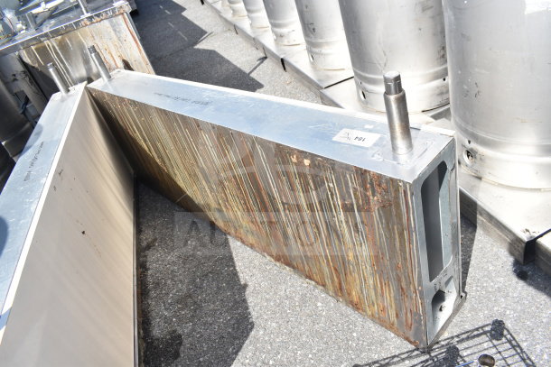 Two metal units with rust and wear, industrial design, marked "2X your bid," visible serial numbers, used condition.
