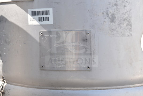4 Sharpsville Container Tanks with labels showing specifications: MAWP 50 PSI, year 2004. Pickup required.