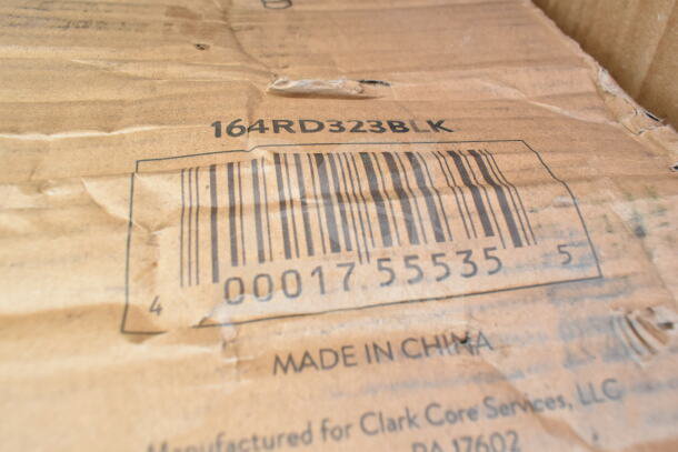 Cardboard box with barcode 00017 55535 for 12 scratch and dent items, including a mop sink and utility cart. Made in China.