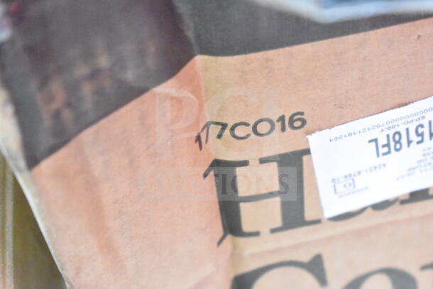 Cardboard packaging with label "177CO16" and barcode, indicating new scratch and dent mop sink and utility cart items.