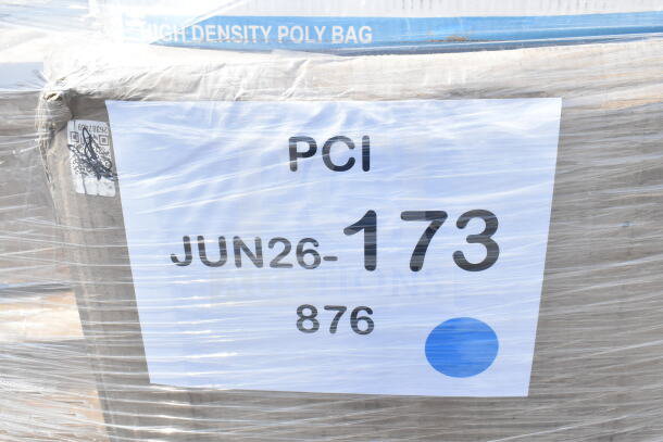 Plastic-wrapped pallet with a label reading "PCI JUN26-173." Contains 21 brand new scratch and dent items, including cold cups and pan liners.