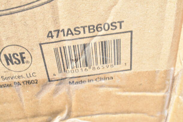 Cardboard with barcode 400016865981, label 471ASTB60ST, NSF logo, Thorn Services LLC info, and "Made in China" text.