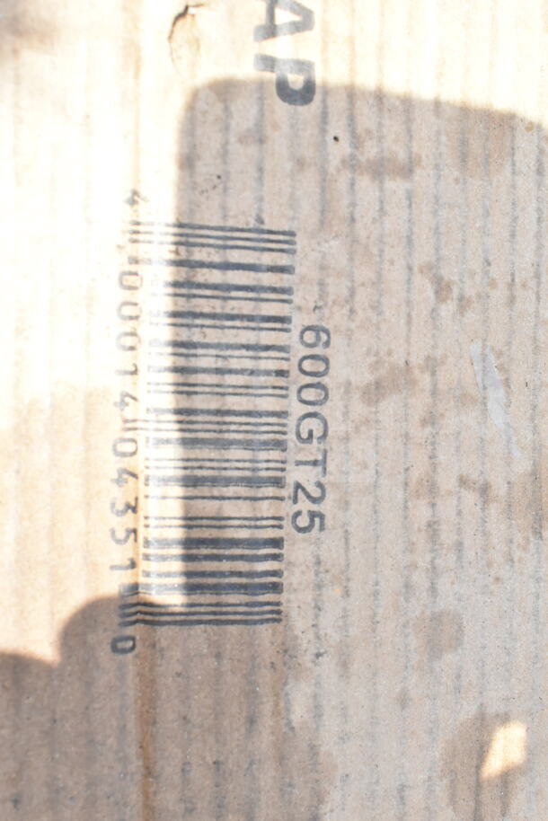 Cardboard box showing barcode 400014043510 and label "600GT25." Scratch and dent items inside.