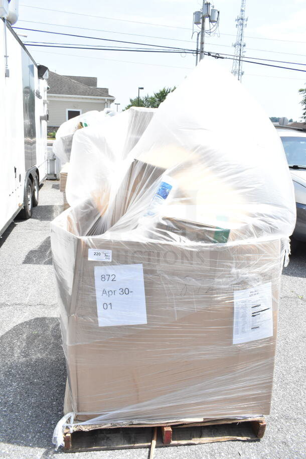 Box of 20 brand new scratch and dent items including ingredient bin, tumblers, and plates. Labels: "872 Apr 30-01".