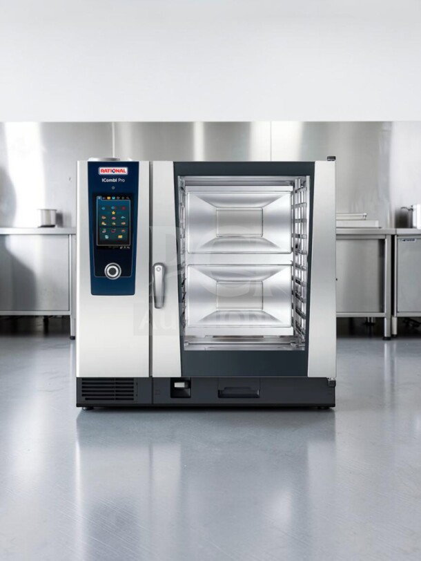 Rational iCombi Pro LM100EG.AX combi oven, 6 pan capacity, half-size, natural gas, top-tier condition, fully tested.