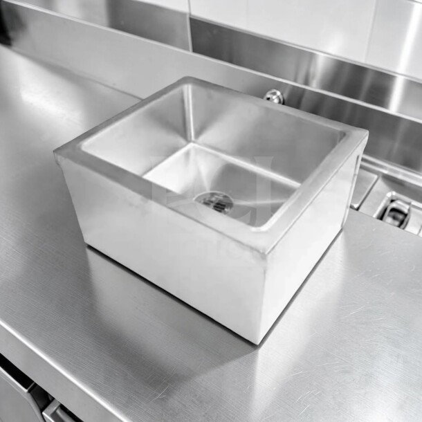 Kintera KMS1 floor-mounted mop sink, 20" x 16" x 6", 16 gauge 304 stainless steel, NSF certified, brand new condition.