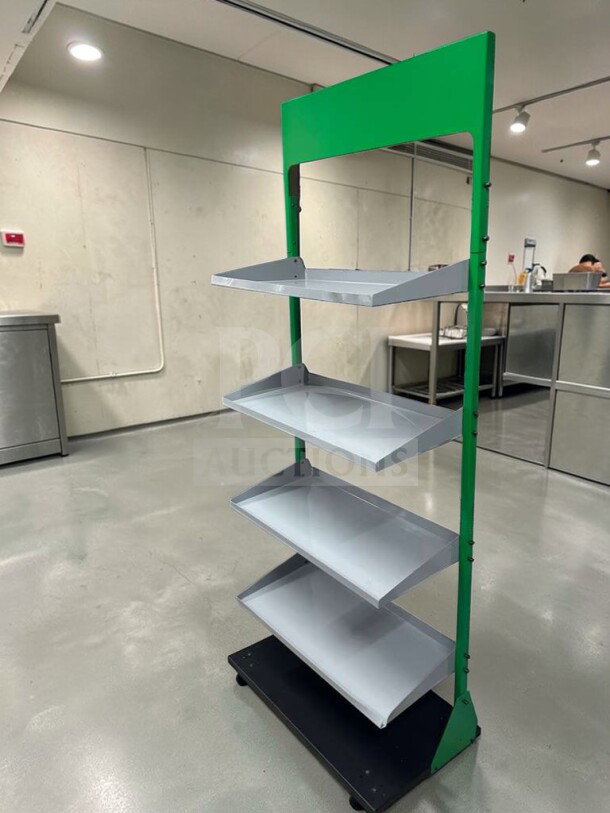 Commercial Grade 4-Tier Gondola Display Shelf, heavy-duty construction, prime condition, model RET-S-SHLF-0584.