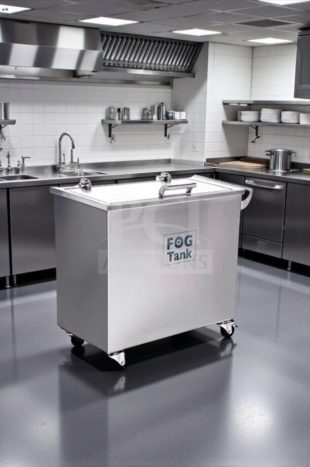 Stainless steel Hyginix STANDARD 40-gallon mobile fog tank, first-class condition, UL listed, 120V, 1000W, fully tested.