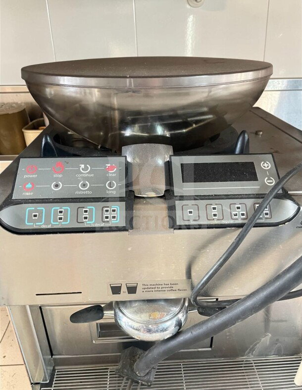 Thermoplan Mastrena CS2 espresso machine, Starbucks model, 208V, fully operational, UL/NSF listed, control panel shown.