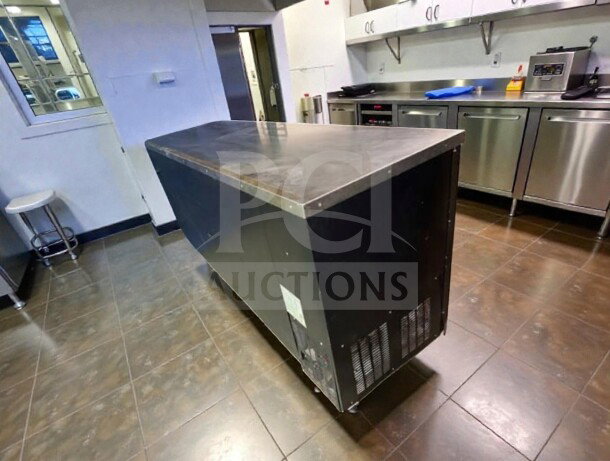 Elite condition Everest EBB90G commercial back bar refrigerator with 3 swinging glass doors, black finish, fully tested, ETL/NSF listed.