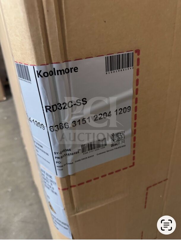KoolMore RD32C-SS refrigerated deli display case, brand new, 82" stainless steel with curved glass, ETL listed, boxed.