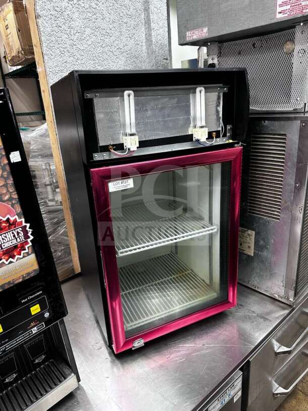 Dongguan Fuhua CTH-32N display refrigerator, glass door, 2.5 Cu. Ft., superb condition, fully tested, 110V, model CTH-S-DSP-1099.