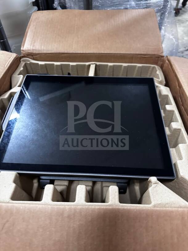 FEC POSitouch XP-3685-HT 15” touchscreen POS terminal in pristine condition, boxed, includes card reader and adapter.