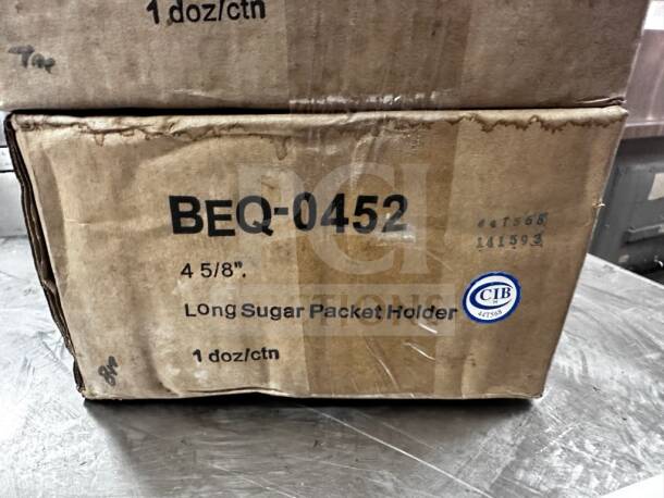 Tuxton BEQ-0452 sugar packet holder box, 4 5/8" eggshell china, new condition, 1 dozen per carton, ready for commercial use.