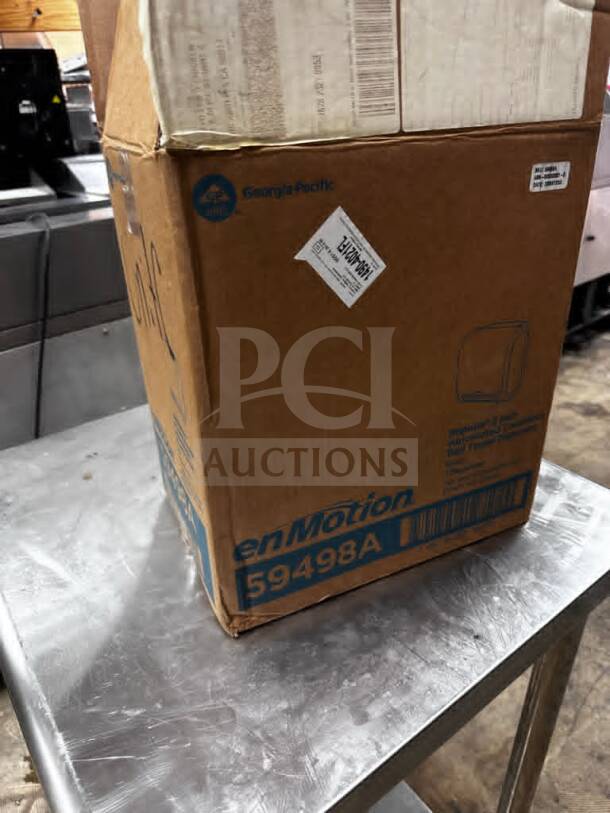 Brand new enMotion Impulse 8” automated touchless paper towel dispenser, model 59498A, in box, by Georgia-Pacific.