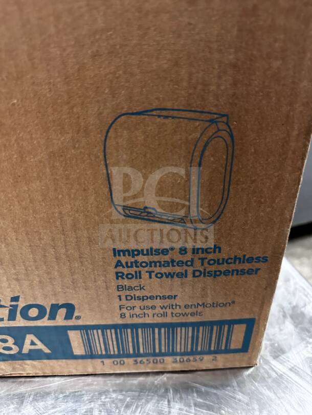 Flawless condition Georgia-Pacific enMotion Impulse 8" automated touchless paper towel dispenser, model 59498A, in black.