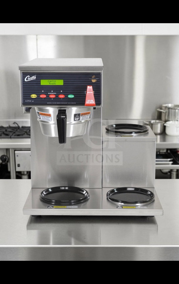 Wilbur Curtis ALPHA-IIIS commercial coffee brewer, stainless steel, 3-station, fully tested, operational, excellent condition.