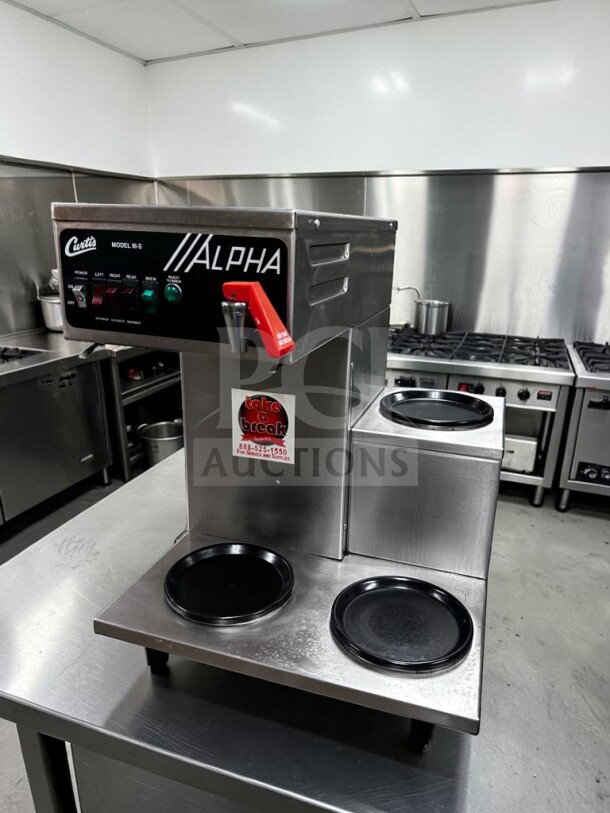 Wilbur Curtis ALPHA-IIIS coffee brewer, stainless steel, 3-station, fully tested, operational, excellent condition.