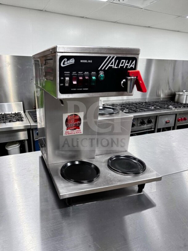 Wilbur Curtis ALPHA-IIIS 3-station coffee brewer, stainless steel, fully operational, tested, excellent condition.