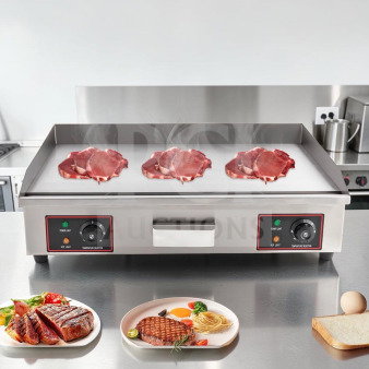 EG-820 commercial electric griddle with 3000W power, 54x30 cm cast iron plate, stainless steel, fully tested, operational.