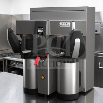 Stainless steel FETCO CBS-2132XTS double coffee brewer, model E213251, in optimal condition, tested and operational.