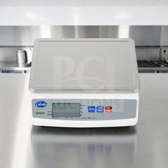 Globe GPS10 digital portion control scale with a stainless steel platform, NSF certified, high-quality condition, fully tested.