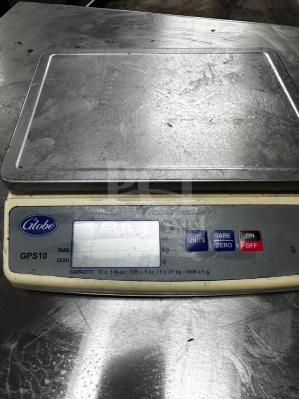 Globe GPS10 digital portion control scale, stainless steel platform, NSF certified, fully operational, capacity 10 lb.