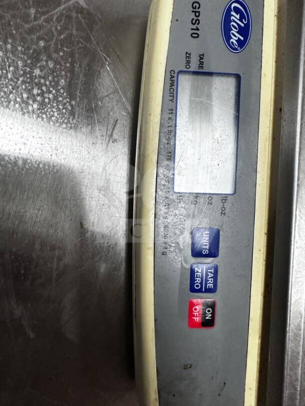 Globe GPS10 digital portion control scale, stainless steel platform, NSF certified, 10 lb capacity, excellent condition.