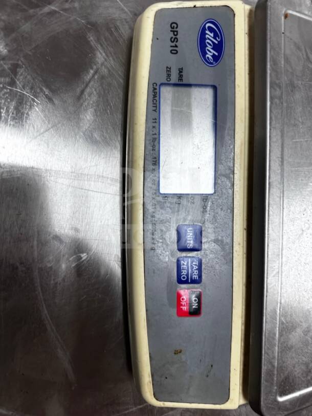 Globe GPS10 10 lb digital portion control scale with stainless steel platform, NSF certified, fully tested, operational.