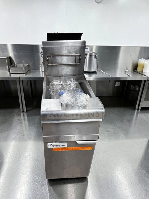 Frymaster PMJ145 gas floor fryer, 50 lb capacity, 122,000 BTU. Prime condition, fully tested & operational.