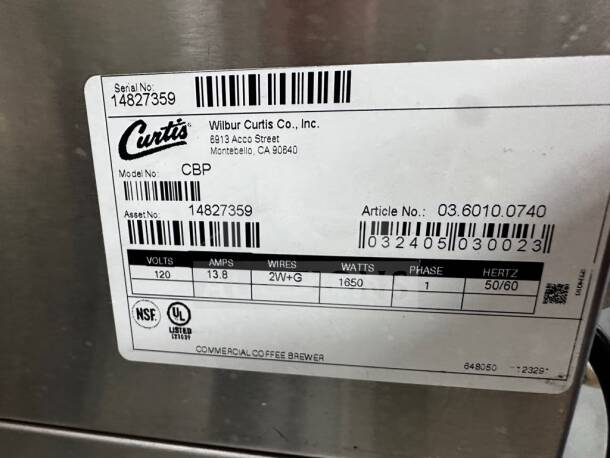 Wilbur Curtis CBP Combo Coffee/Tea Brewer, 120V G3 digital controls, excellent condition, NSF/UL listed, tested and operational.