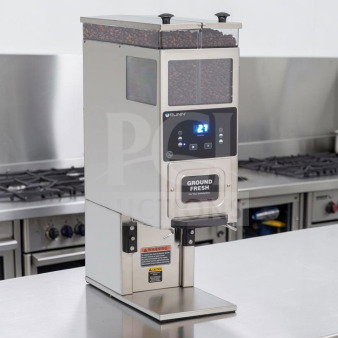 BUNN G9-2T DBC Tall Batch Coffee Grinder in exceptional condition, dual 6 lb hoppers, tested and operational, model 33700.0000.