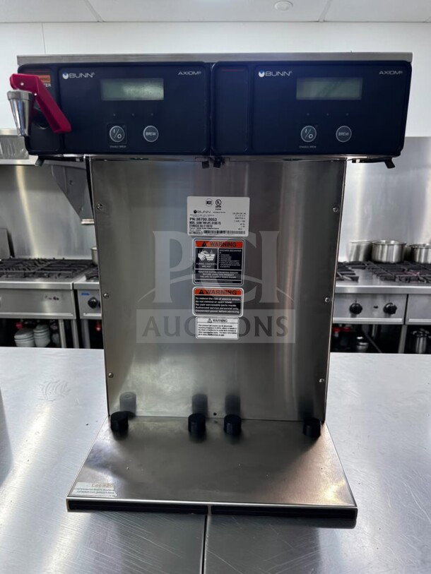 Superior condition BUNN 38700.0013 AXIOM APS Twin Airpot Coffee Brewer, 120/240V. Features digital controls, fully tested.