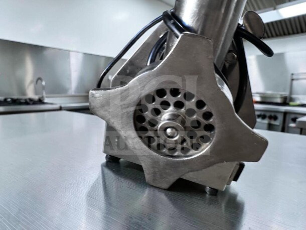 Globe Chefmate CC12 commercial meat grinder, stainless steel, #12 head, 1 HP, 250 lb/hr capacity, in outstanding condition.