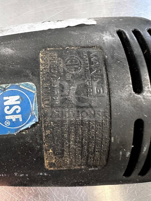 Waring WSB50 Big Stik 12" immersion blender, 1 HP, NSF listed, in remarkable condition, visible NSF label and model markings.