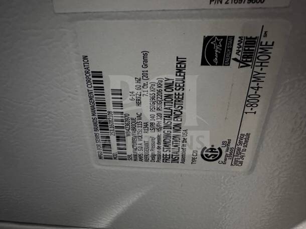 Label on Kenmore Elite 253.16082108 chest deep freezer. Features Energy Star rating and model number.