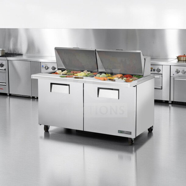 True TSSU-60-24M-B-ST-HC 60" mega top prep table, superior condition, 24 pan capacity, fully operational, 115V.